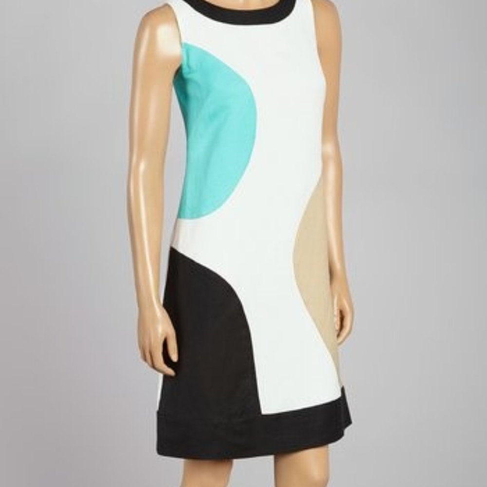 Jessica Howard Size 6 White Black and Turquoise Dress